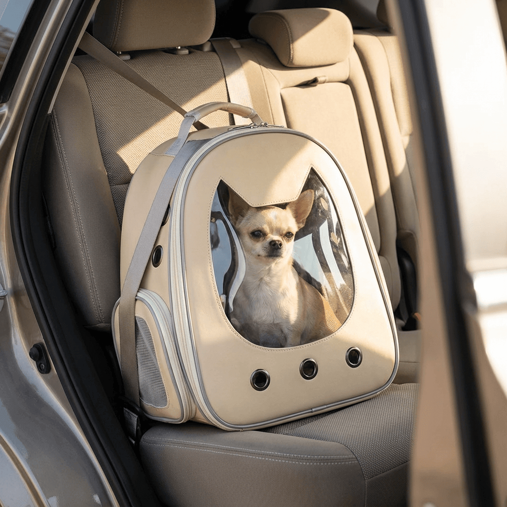 Stylish Cat Travel Backpack, travel pet carrier, breathable design, secure interior, Dogs & Cats brand.