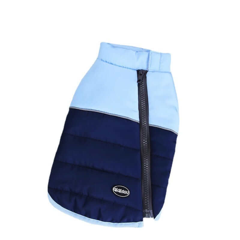 Stylish Zipper Dog Vest in blue and navy, featuring unique stitching and a convenient zipper for dogs and cats.