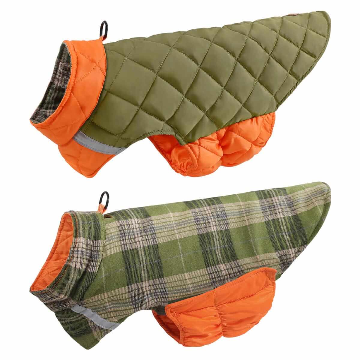 Summit Reversible Dog Jacket featuring dual-sided warmth and visibility for dogs and cats.