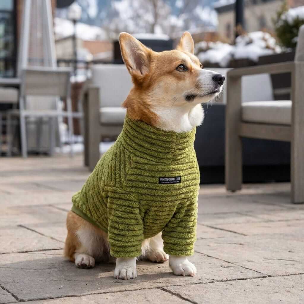 Summit Stripe Dog Turtleneck, fleece sweater for dogs, insulated warmth, stylish comfort by Dogs & Cats.