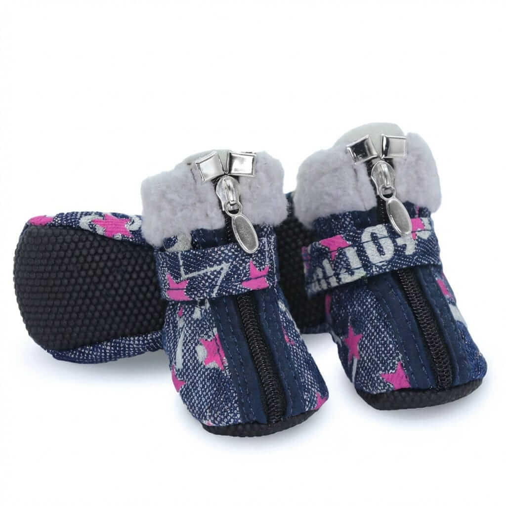 Teddy VIP Denim Dog Shoes, durable all-purpose dog boots with grippy sole, designed for wet or dry conditions. Brand: Dogs & Cats.