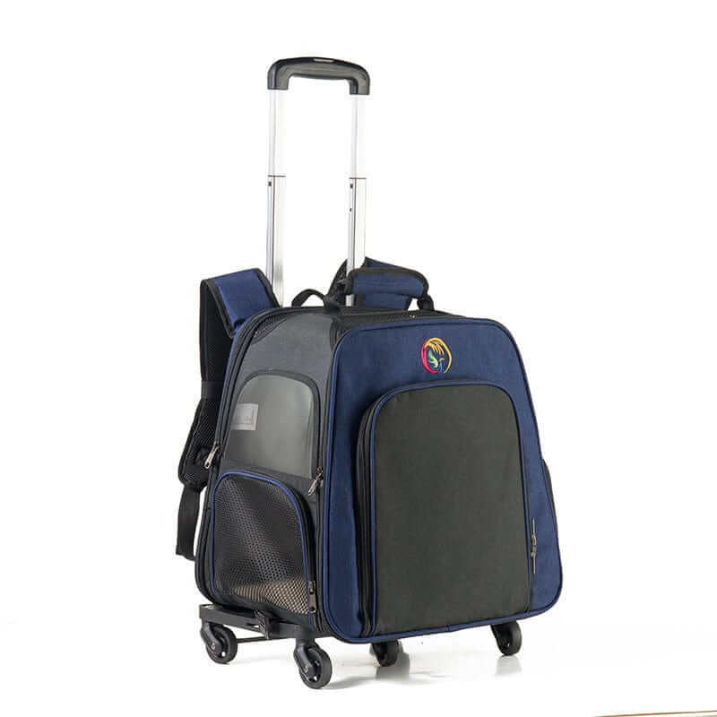 Travel Pet Trolley - portable pet carrier with wheels for dogs & cats, featuring breathable design and ample space.