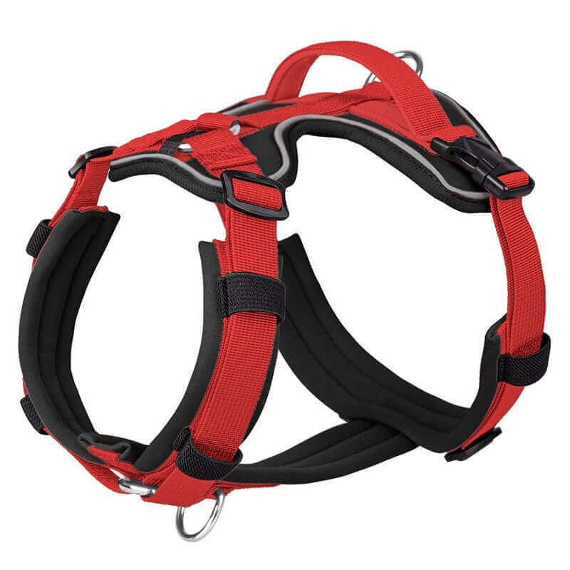 Ultimate Reflective No-Pull Dog Harness, red harness, features high visibility, comfort, control for dogs & cats.