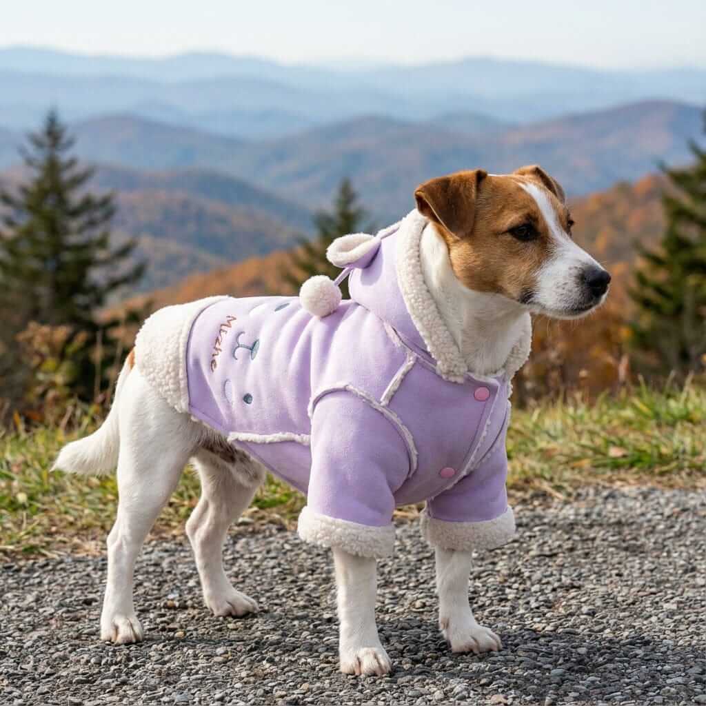 Velvet Teddy Lapel Jacket for dogs, cozy lightweight design, sherpa collar, perfect for cold weather, Dogs & Cats brand.