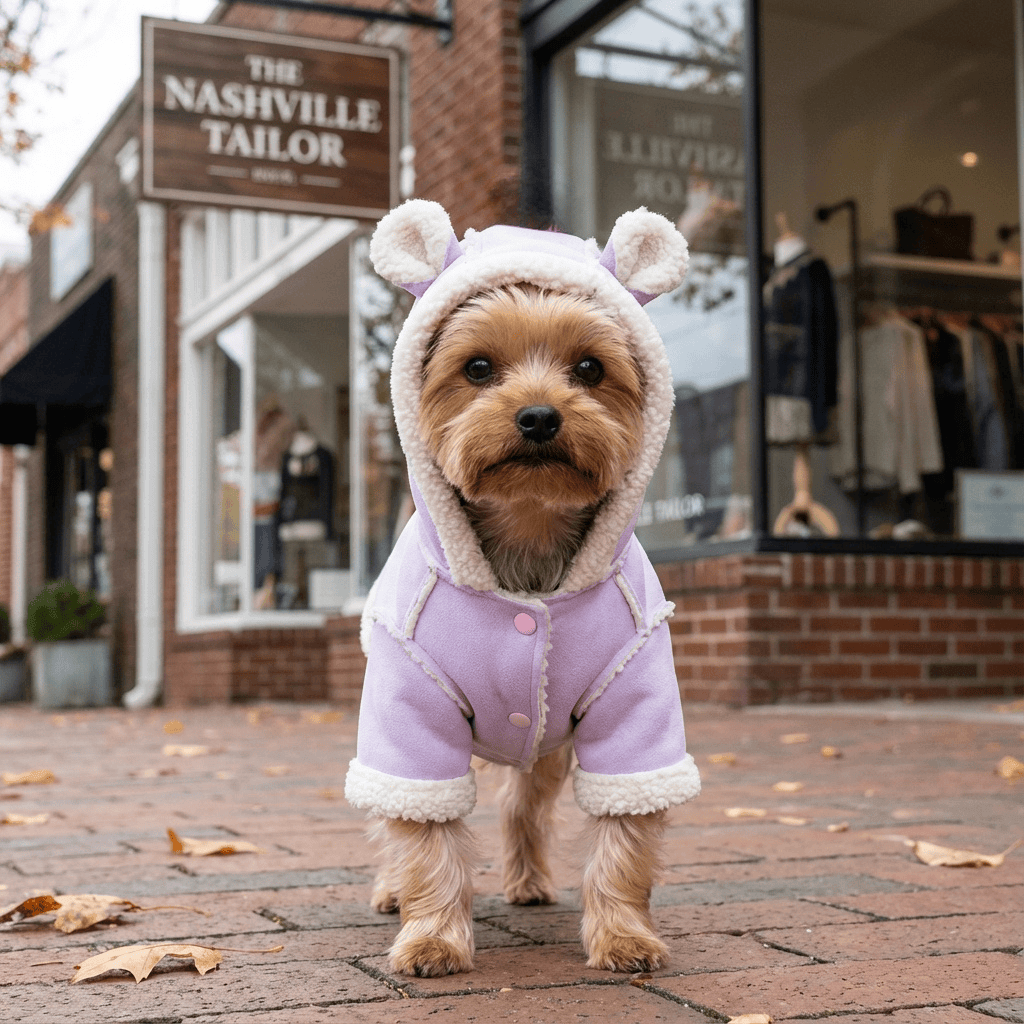 Velvet Teddy Lapel Jacket for dogs featuring sherpa collar, breathable hooded neckline, and lightweight design.