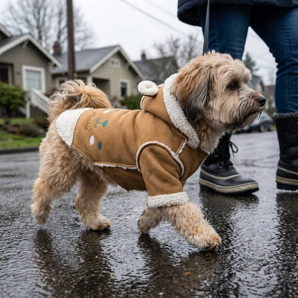 Velvet Teddy Lapel Jacket for dogs, cozy and stylish, featuring a sherpa collar, lightweight feel, perfect for cold weather. Dog & Cats brand.