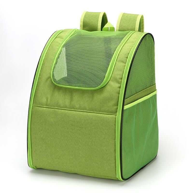 Ventura Pet Travel Backpack for Dogs & Cats, green, spacious with mesh ventilation and adjustable straps.