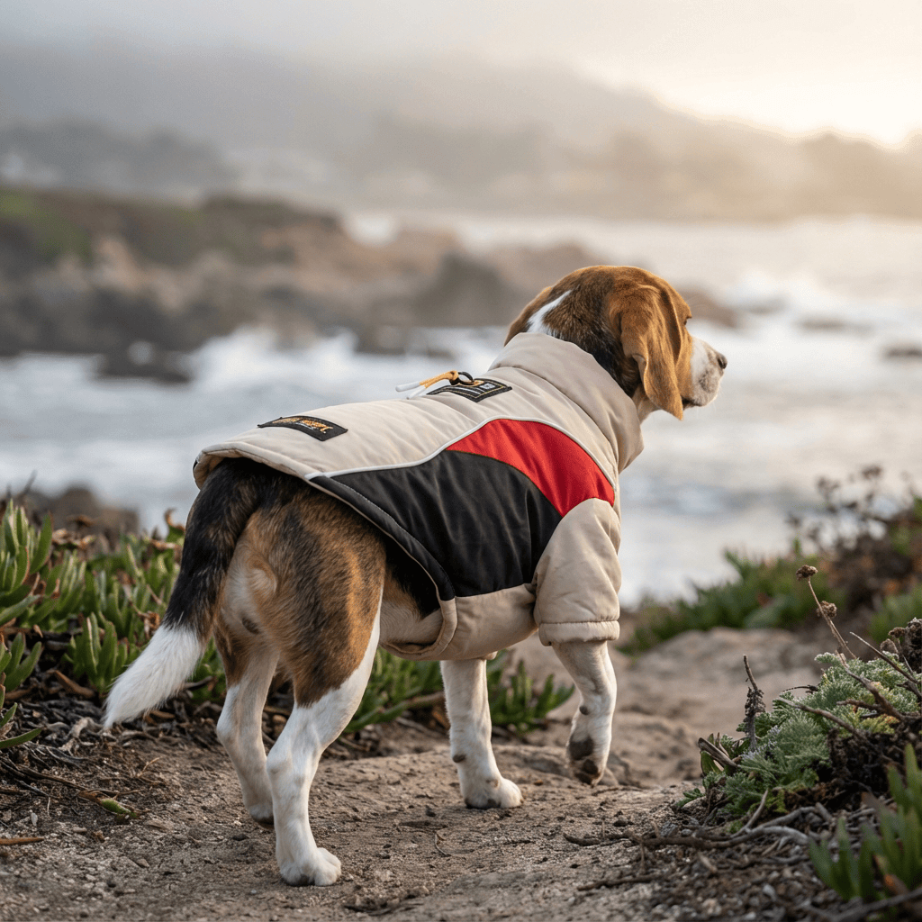 Dog wearing Warmer Insulated Dog Jacket, featuring breathable, water-resistant material, perfect for cold weather.