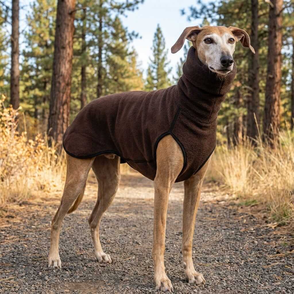 Winter High Collar Dog Sweater on a dog outdoors, featuring soft fleece design, cozy fit, ideal for dogs and cats.