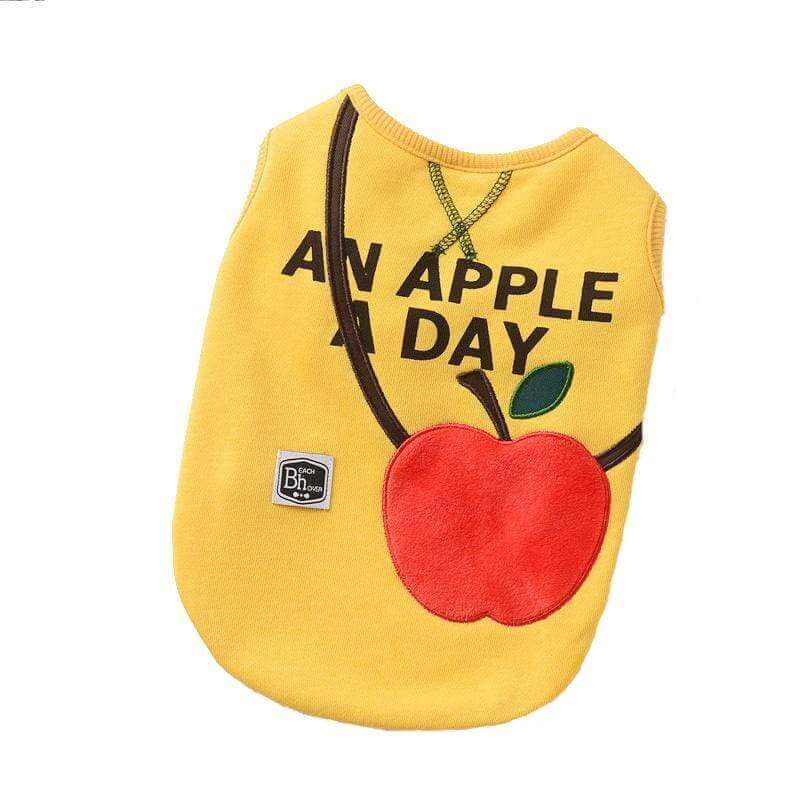 An Apple A Day Vest for dogs, made of 100% cotton, lightweight fit with apple design, ideal for playful excursions.