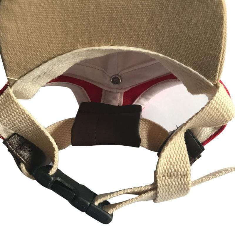 Baseball Pet Shade Cap interior view showing adjustable strap and breathable material for Dogs & Cats.