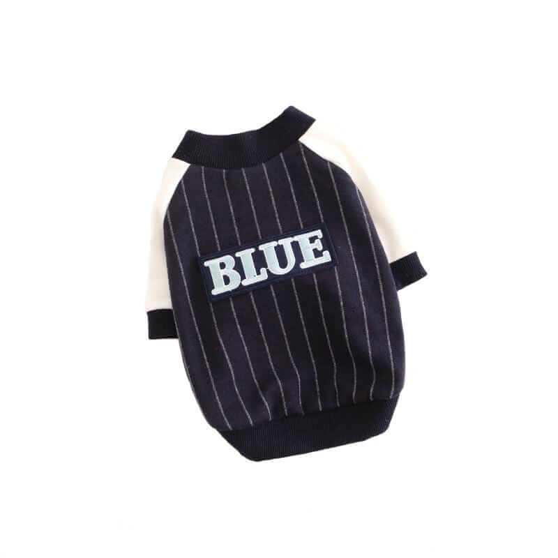Blue Baseball Dog Sweatshirt featuring a stylish striped design, perfect for dogs from Dogs & Cats.