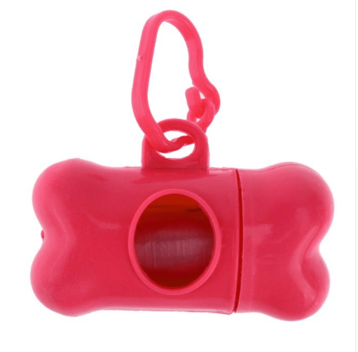 Bone Shape Dog Waste Holder in pink, portable dog poop bag dispenser for easy waste removal.