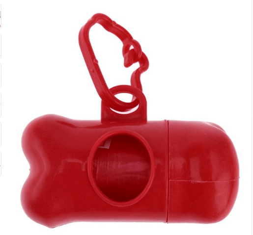 Bone Shape Dog Waste Holder, red refillable pet poop holder, portable design for easy dog waste removal.