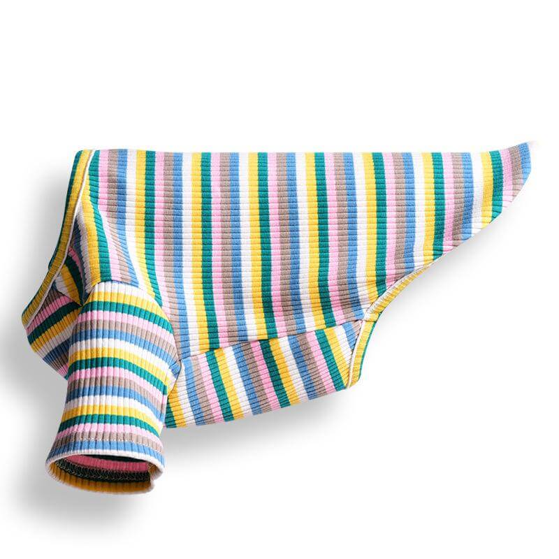 Breathable Striped T-Shirt for dogs featuring ribbed sleeves and a stay-dry belly by Dogs & Cats.