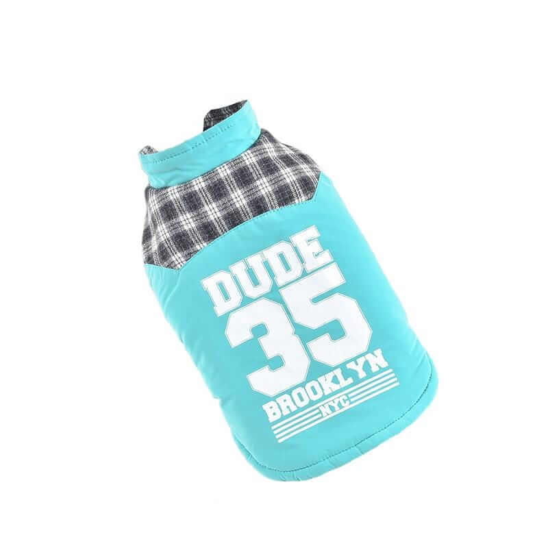 Brooklyn Dude Plaid Dog Jacket, stylish dog jacket, breathable, lightweight, cozy for dogs & cats.