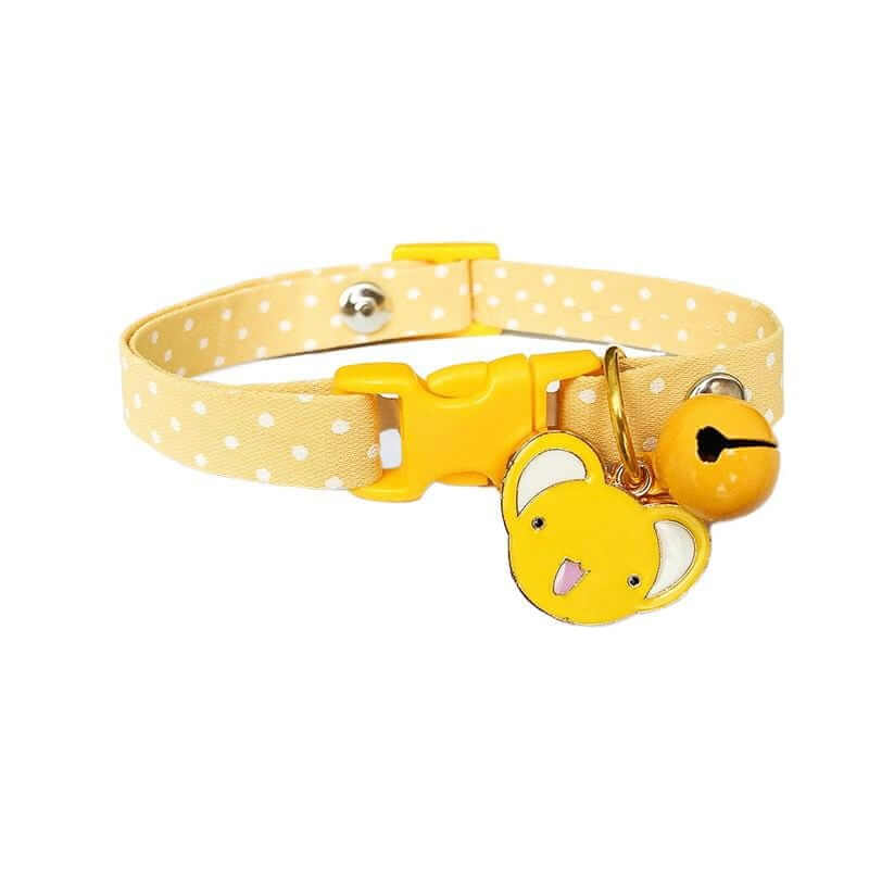 Buckle Closure Cat Bell Collar with polka dot design, featuring soft material, quick-release buckle, and cute bell.