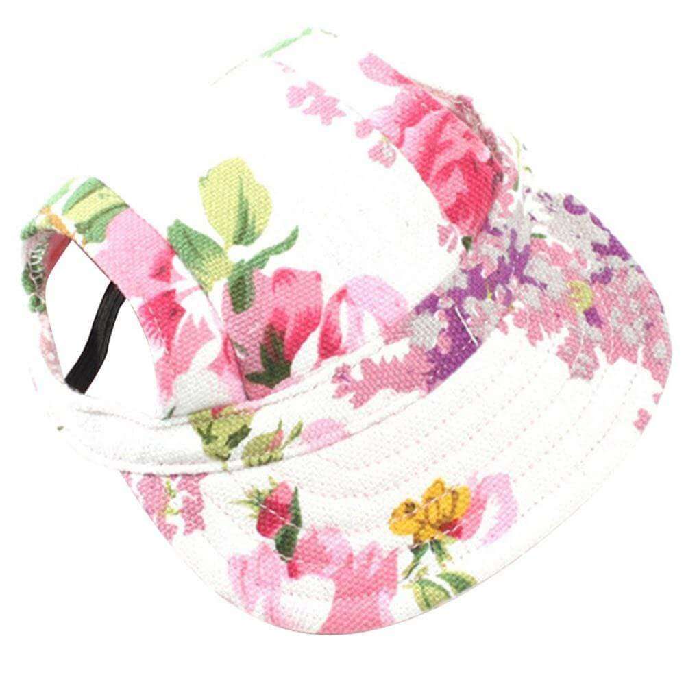 Cut Out Dog Baseball Cap for dogs, featuring a floral pattern, adjustable strap and ultra-soft lining by Dogs & Cats.