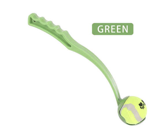 Dog Ball Thrower in green, featuring an ergonomic handle and a durable ball for easy throwing, perfect for Dogs & Cats.