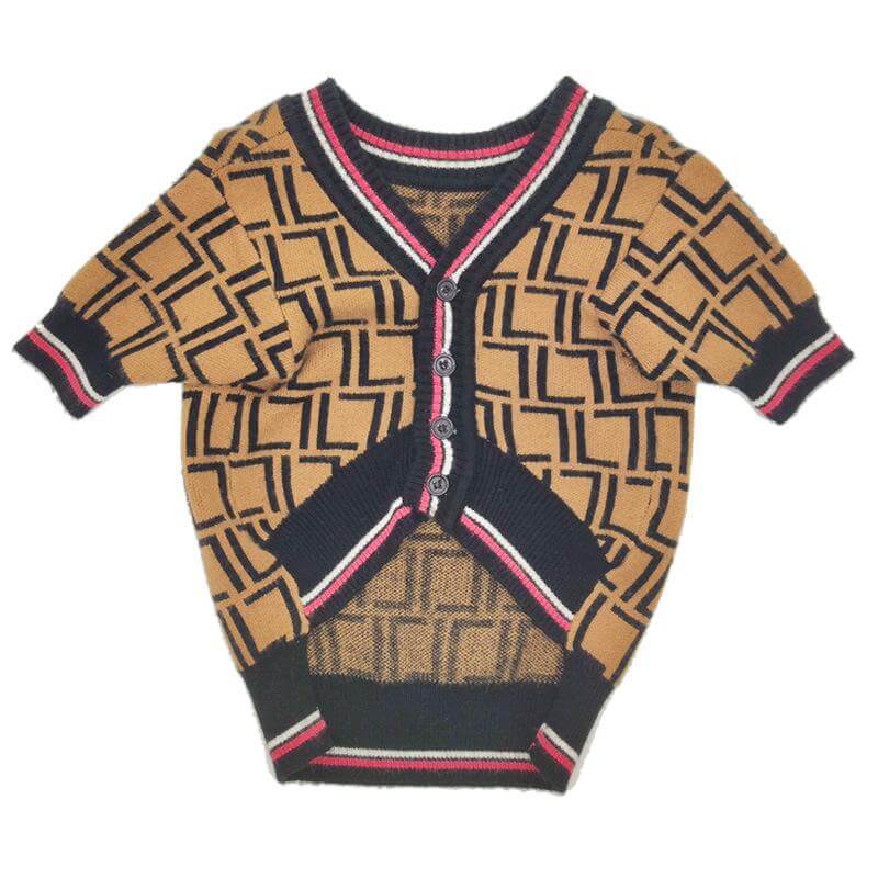 Dog Clothes Sweater featuring breathable fleece, V-neckline, short sleeves, and stylish design by Dogs & Cats.
