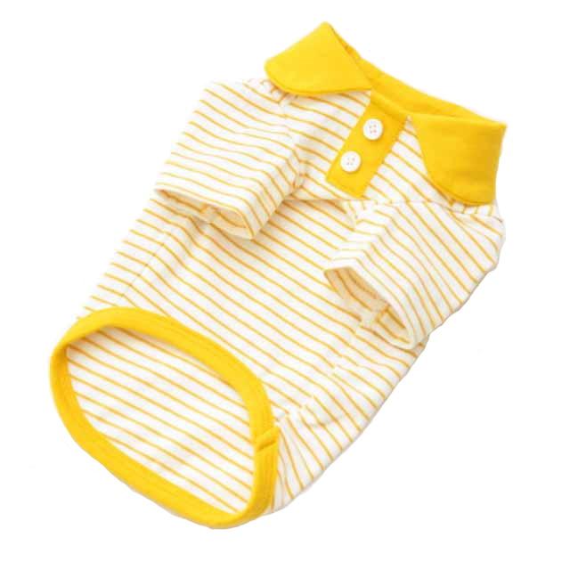 Dog Striped T-shirt featuring a yellow and white striped design, turn-down collar, and short sleeves from Dogs & Cats brand.