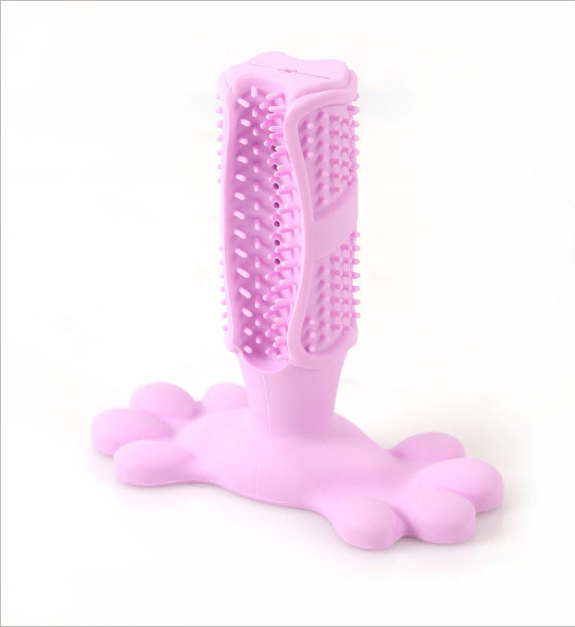 Dog Teeth Cleaning Toys - pink toothbrush stick for dogs, made from natural rubber to clean teeth and massage gums.