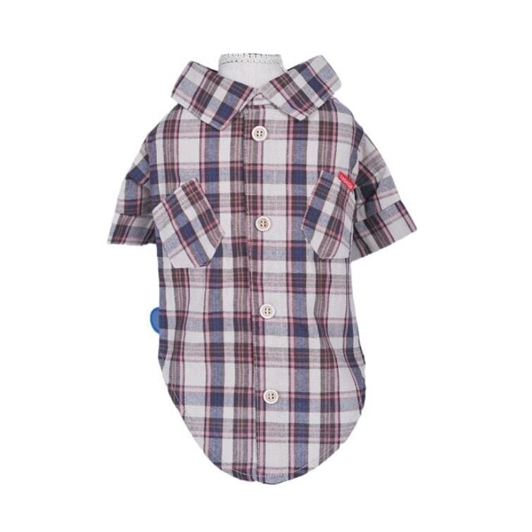 Double Diagonal Pocket Dog Plaid Shirt - stylish dog shirt with button up closure, short sleeves and soft fabric for comfort.