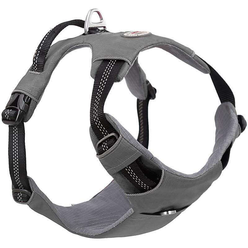 Explosion-proof Dog Walking Harness in gray, featuring adjustable straps and durable material for maximum pet comfort.