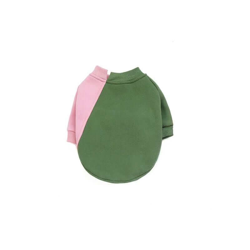 Fleece Soft Contrast Color Sweater dog sweater in green and pink color, ribbed sleeves, breathable material by Dogs & Cats.