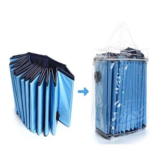 Foldable Pet Dog Swimming Pool Shower Bath Pool in blue, demonstrating easy folding and portable design for travel.