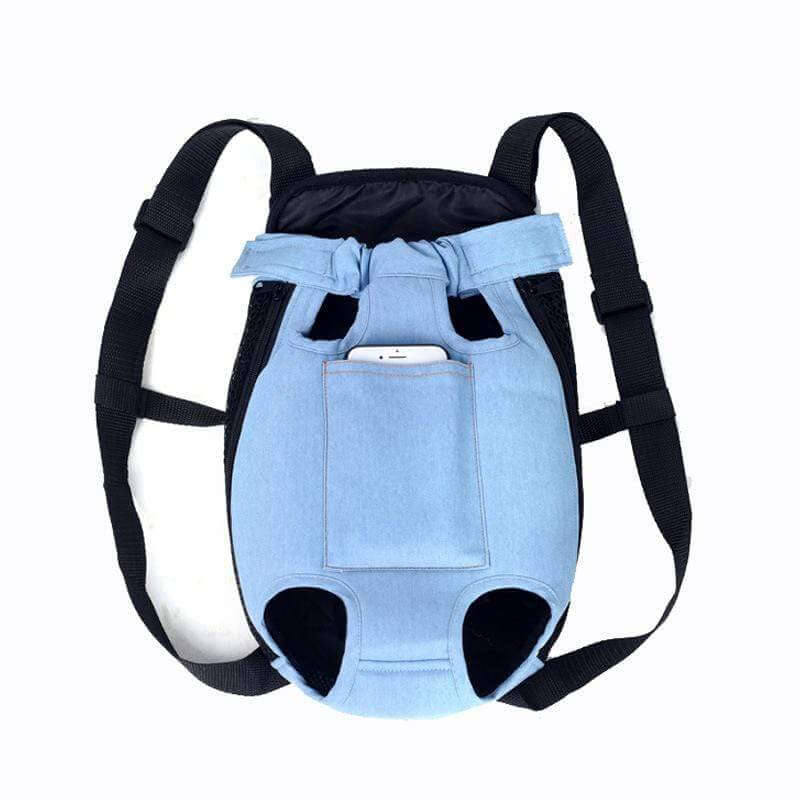 Front Pet Outdoor Carrier featuring adjustable shoulder straps, padded design for comfort and stylish denim look, perfect for Dogs & Cats.