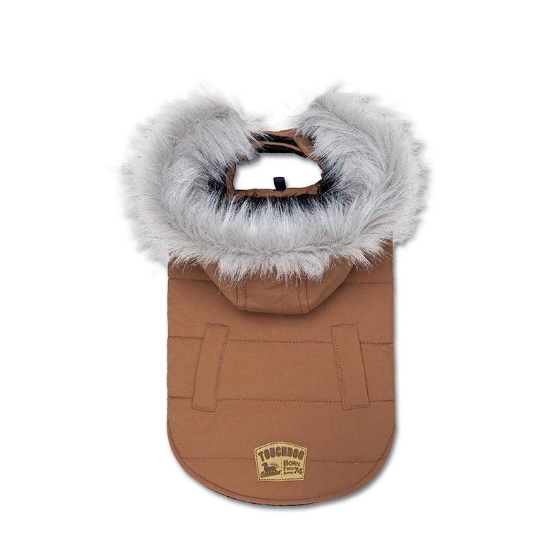 Fur Trim Hood Padded Coat for Dogs & Cats, breathable faux fur trim, lightweight, stylish winter wear.