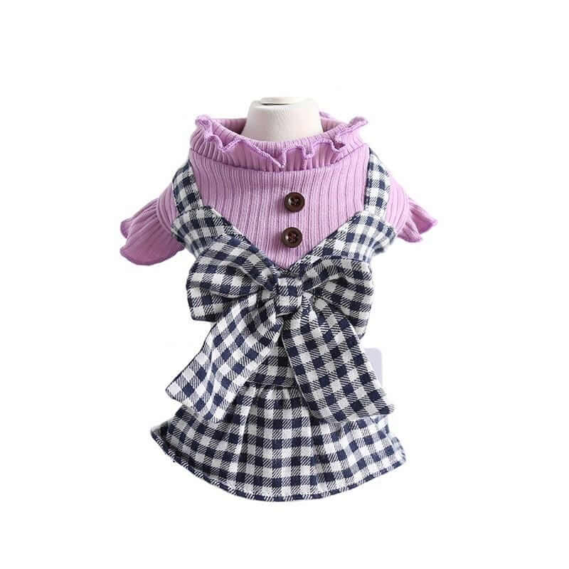 Fuzzy Wuzzy Plaid Skirt for Dogs & Cats, featuring breathable fabric and plaid design, perfect for casual wear.