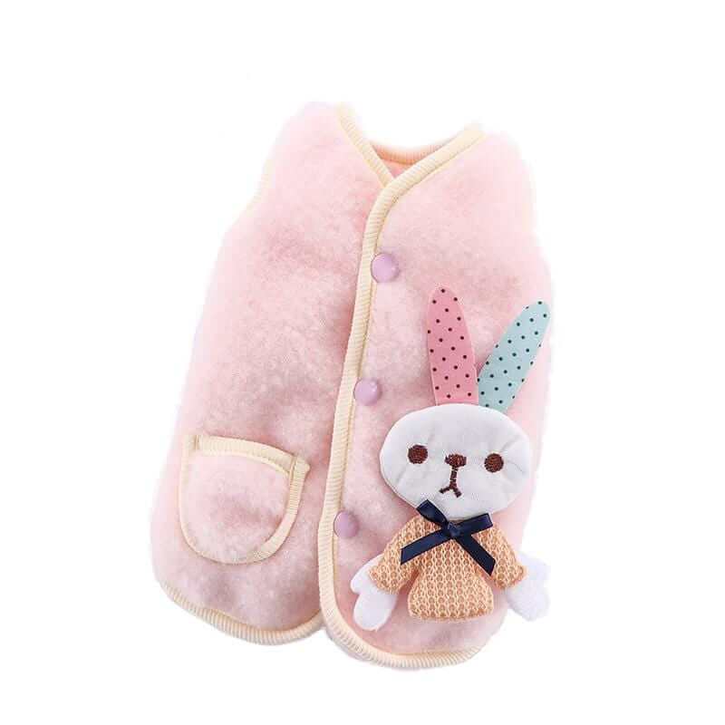 Happy Bunny Dog Teddy Warm Vest, soft fabric vest for pets featuring breathable design, button closure, and adorable bunny detail.