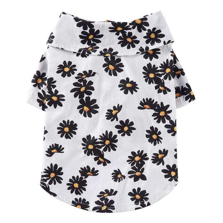 Hawaiian Print Beach Dog Shirt, lightweight cotton pet shirt with floral pattern, perfect for summer occasions, by Dogs & Cats.