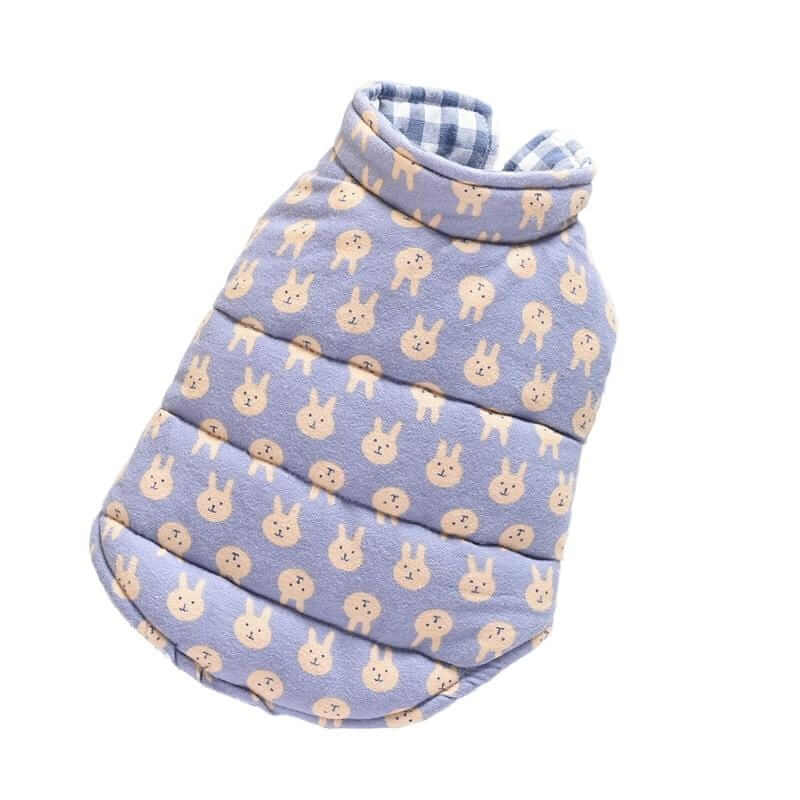 High Neckline Dog Winter Padded Coat by Dogs & Cats, features soft fabric, cozy high neckline, and cute bunny print.