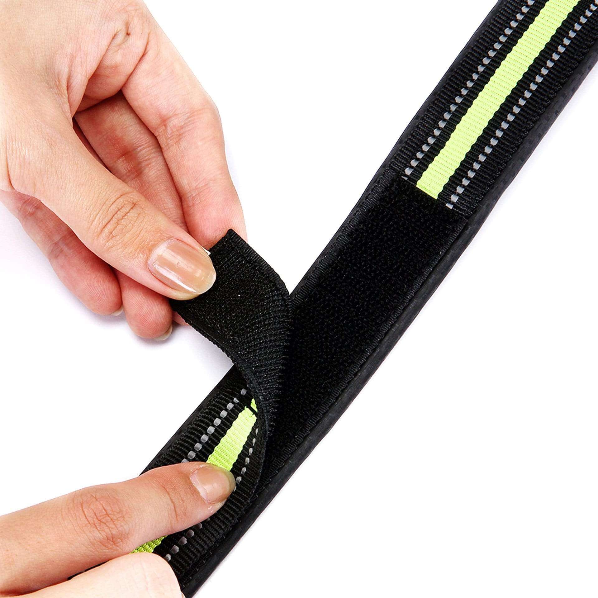 Highly Reflective dog Collar showing Velcro structure for secure fit and visibility during walks.