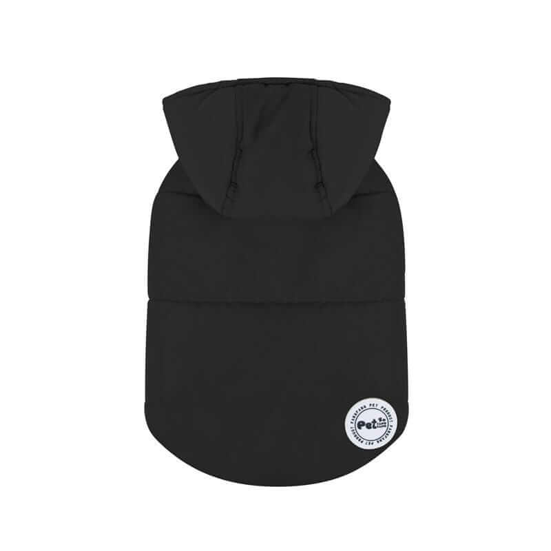 Hooded Ribbed Warm Dog Jacket, black dog jacket, breathable, lightweight, cozy for dogs & cats.