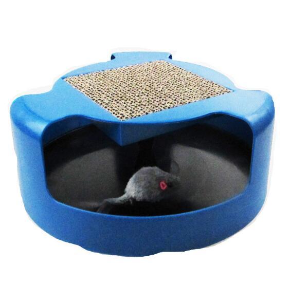 Interactive Running Mouse Cat Toy in blue with scratching pad, stimulates cats' hunting instincts by Dogs & Cats.