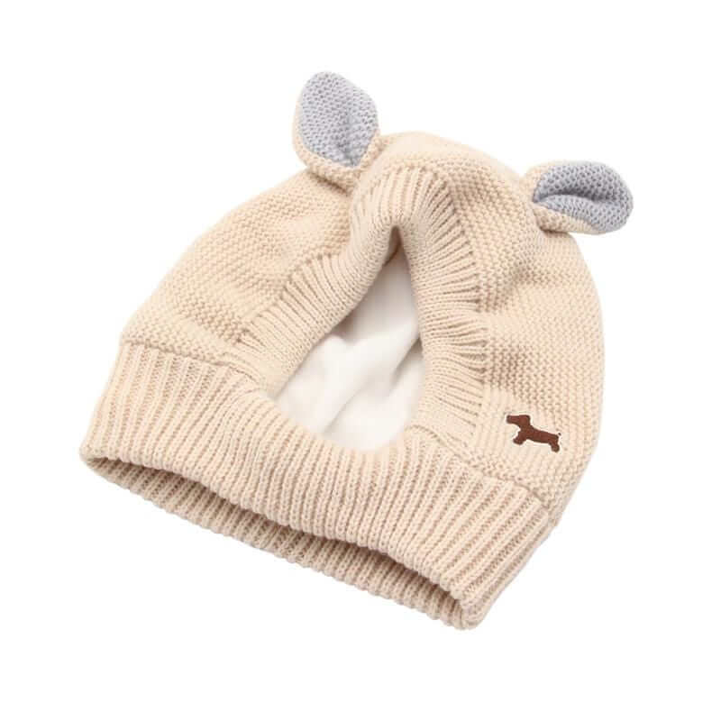 Knitted Rabbit Ear Pet Hat for Dogs & Cats, wool material, soft and breathable, trendy style for winter.
