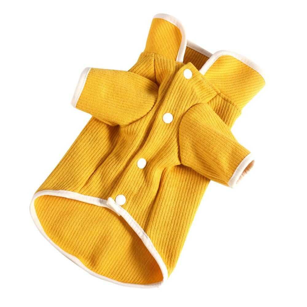Lapel Collar Knit Dog Sweater in yellow with breathable soft fabric, perfect for dogs and cats, by Dogs & Cats.