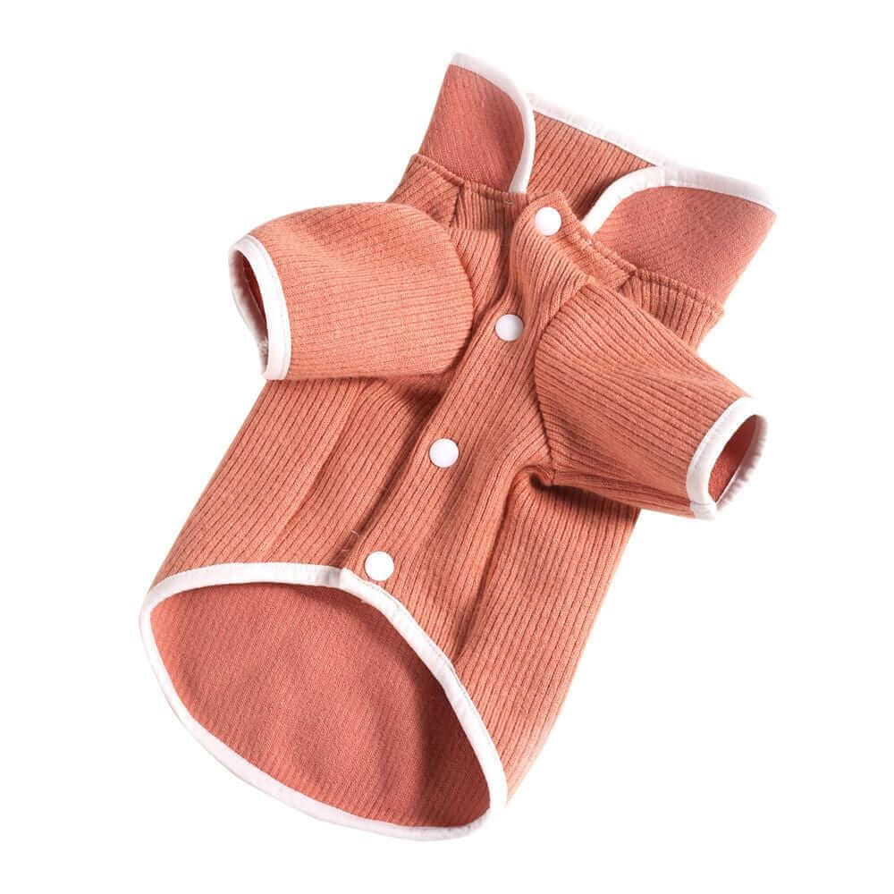 Lapel Collar Knit Dog Sweater in soft pink, lightweight cotton fabric, stylish design for dogs and cats by brand.