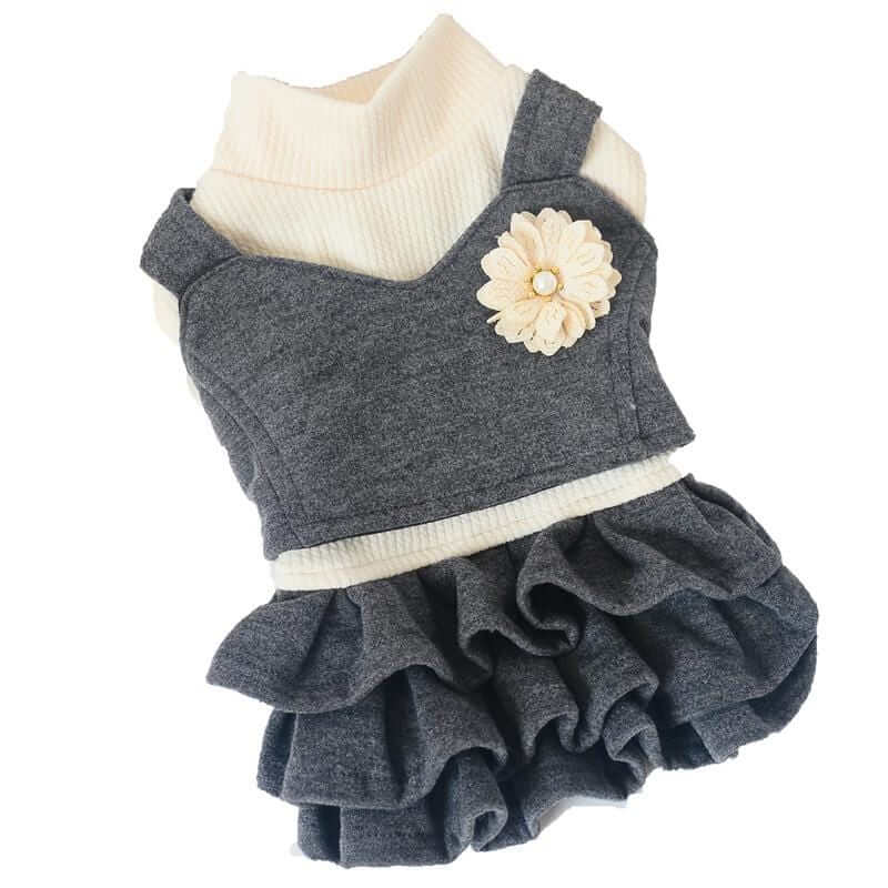 Lapel Flower Ruffle Dog Dress featuring soft fabric, ruffles, and flower detail for dogs & cats.