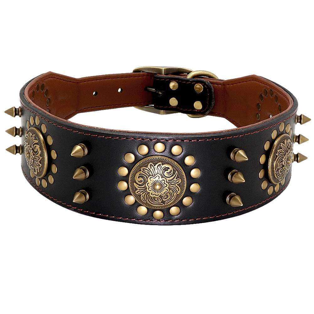 Leather Stud Dog Collar - durable adjustable collar with unique patterns and metal D-ring for dogs & cats.