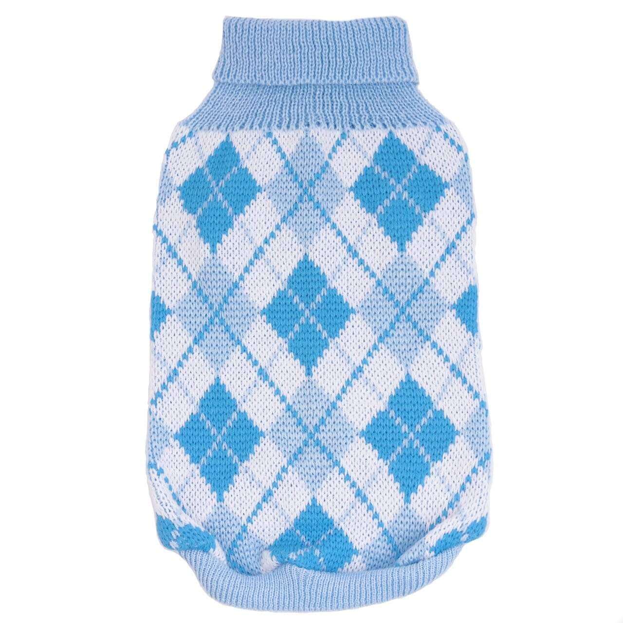 London Checkered Knitted Sweater for Dogs & Cats, pullover design, short sleeves, warm, breathable.