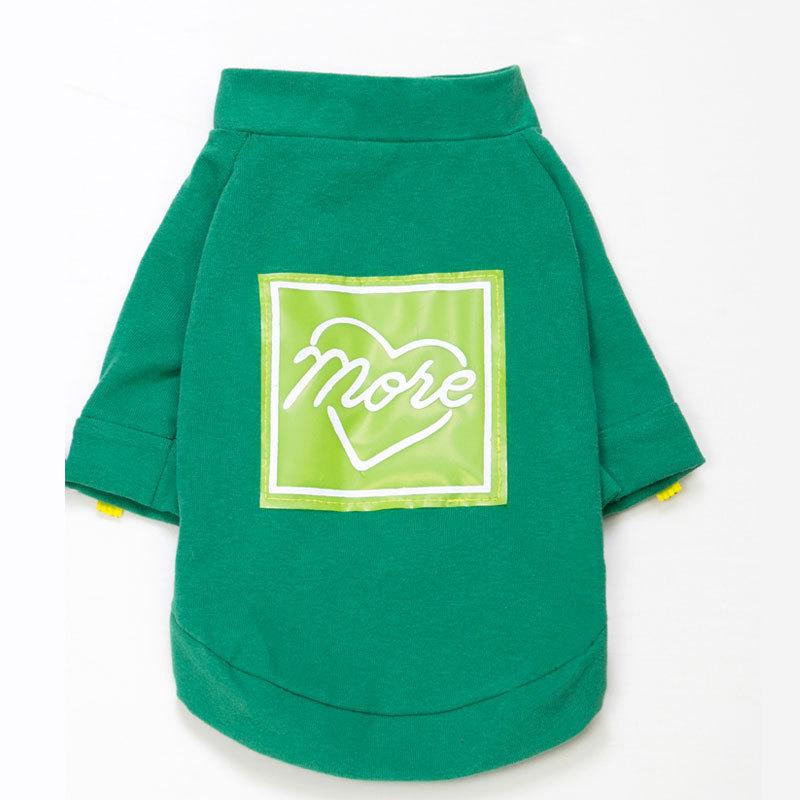 More Love Dog T-Shirt for Dogs by Dogs & Cats, green cotton t-shirt with heart design, breathable and stylish.