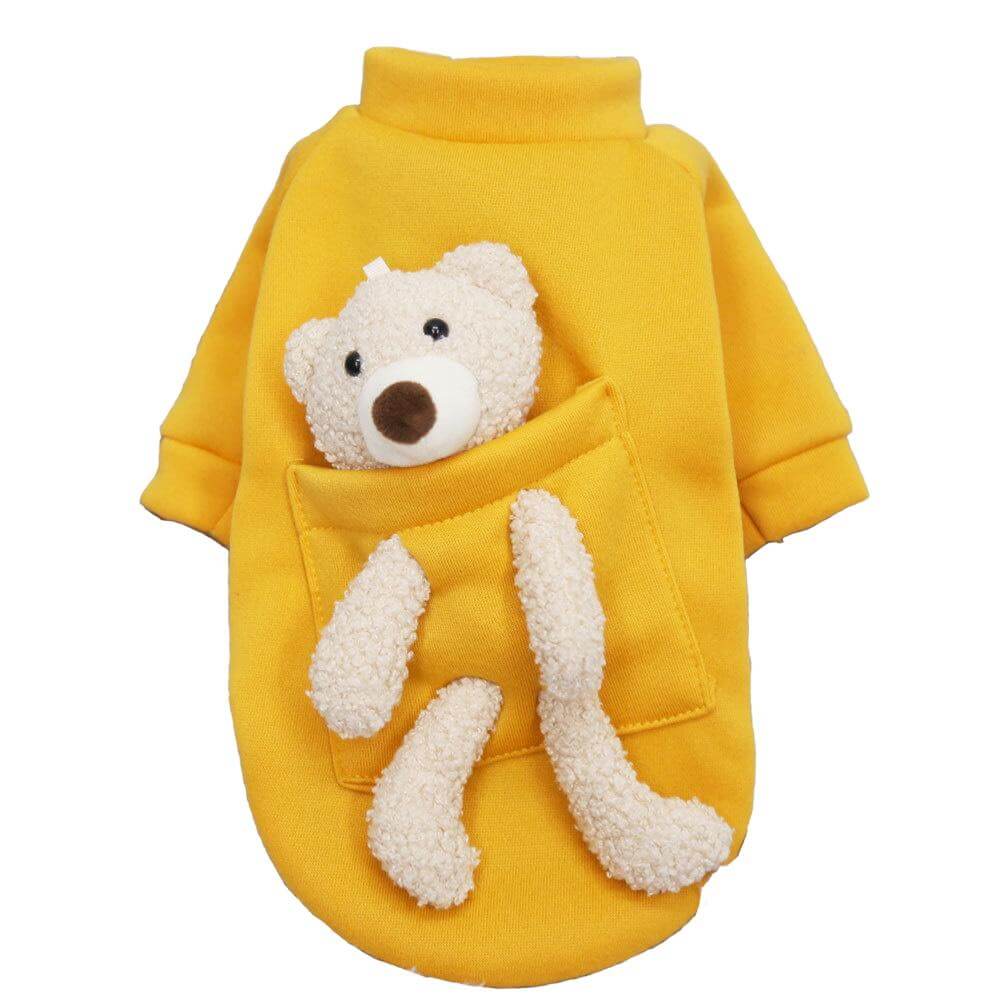 My Teddy Bear Small Dog Sweater featuring a teddy bear in a pocket, breathable and cozy design for Dogs & Cats.