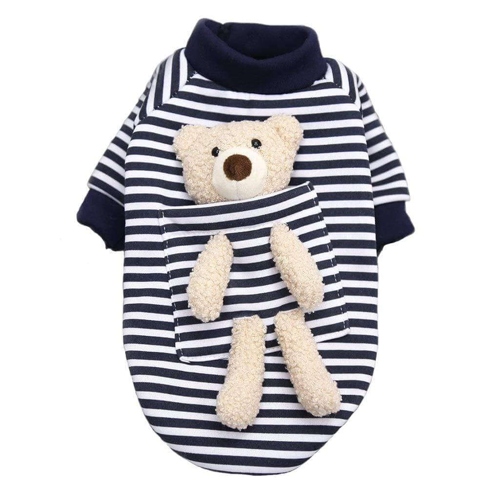 My Teddy Bear Small Dog Sweater, a striped sweater with teddy bear design, breathable, cozy and made for Dogs & Cats.