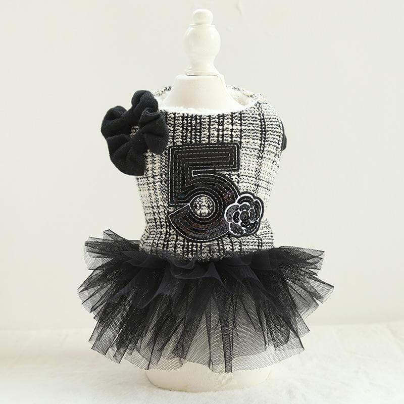 Number 5 Double Bow Tutu Dress for Dogs & Cats, featuring a tutu skirt, breathable fabric, and soft comfort.