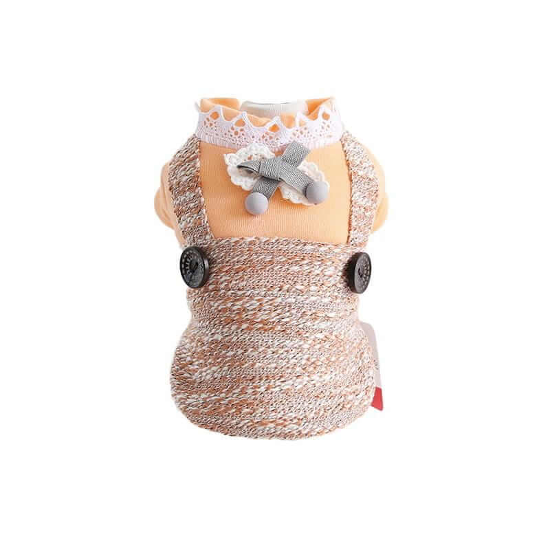 On the Growl Lace Collar Sweater Dress, cozy sweater dress for dogs & cats, features lace collar, soft breathable fabric.